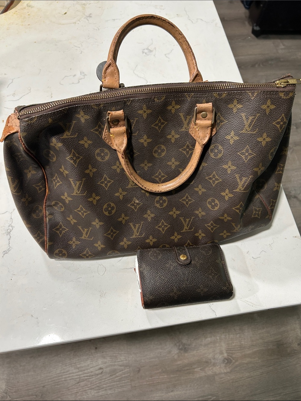 Louis Vuitton Monogram Speedy 35Canvas Top-Handle Tote and LV wallet